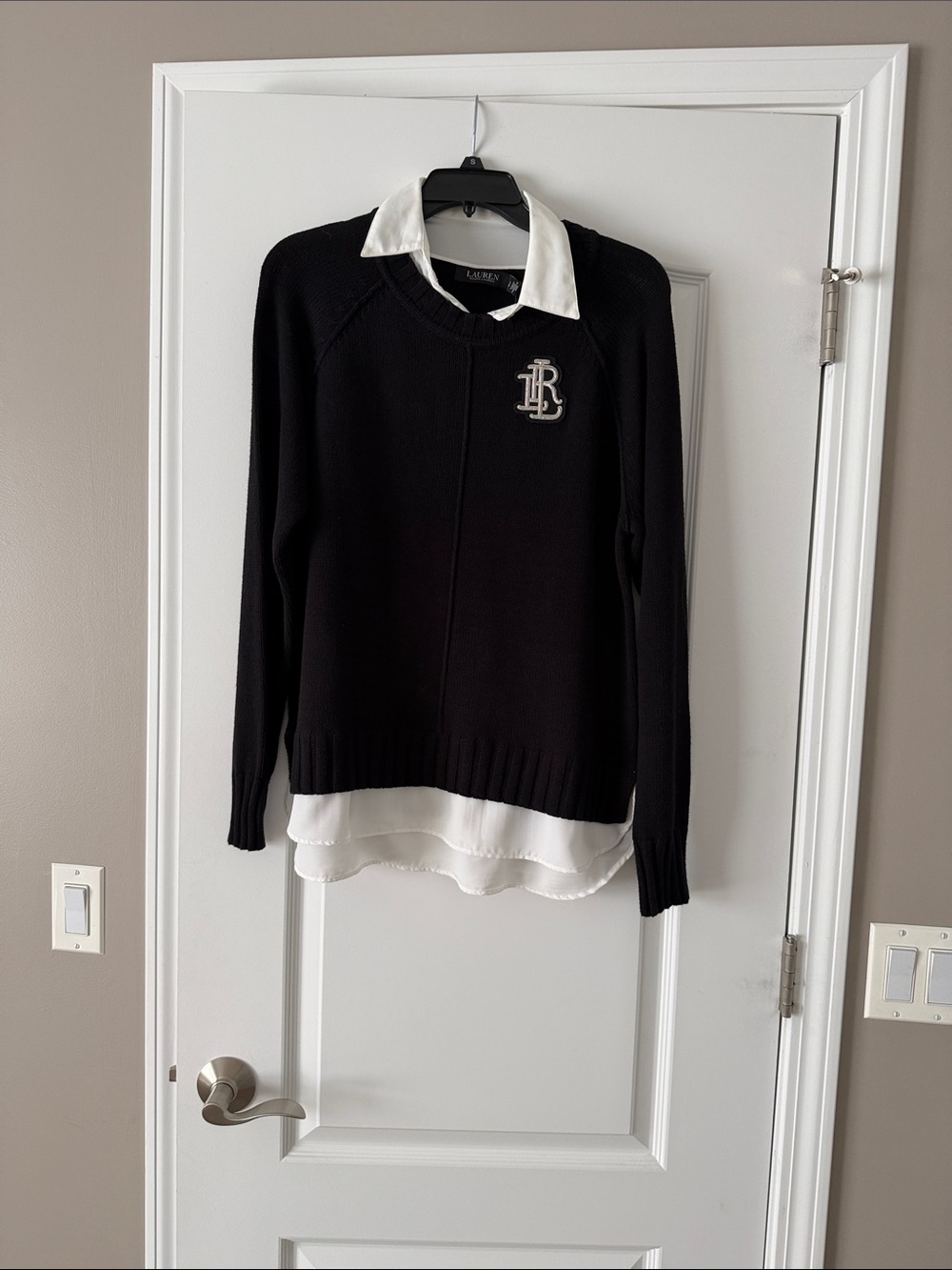 Ralph Lauren Black White Layered Sweater L NWT